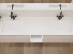 Plan vasque à encastrer, double lavabos intégrés angle arrondi, L. 120 à 200 cm x 40 à 60 cm, résine minérale ACRYSTONE® SOLID SURFACE Finition lisse, Livraison Offerte et Rapide.